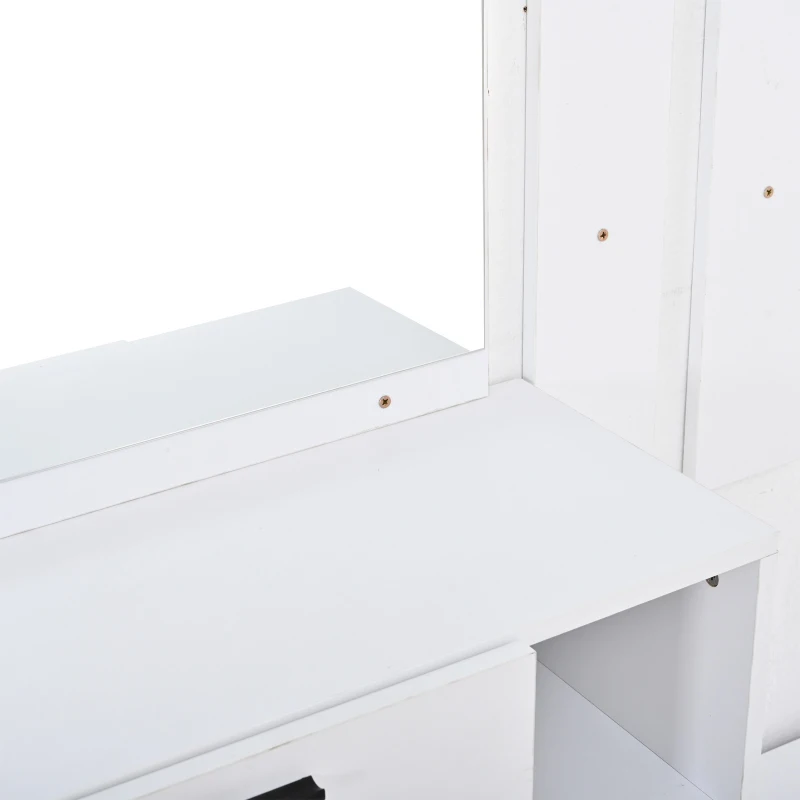 Hallway Storage Unit with Mirror and 4 Hooks, Space-Saving Shoe Cabinet with 10 Compartments for Entryway, 120L x 35W x 175.5H cm, White