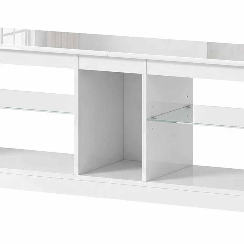 HOMCOM TV Stand Cabinet with LED Lights and Remote Control for TVs up to 65", Entertainment Centre with Storage Shelves, White