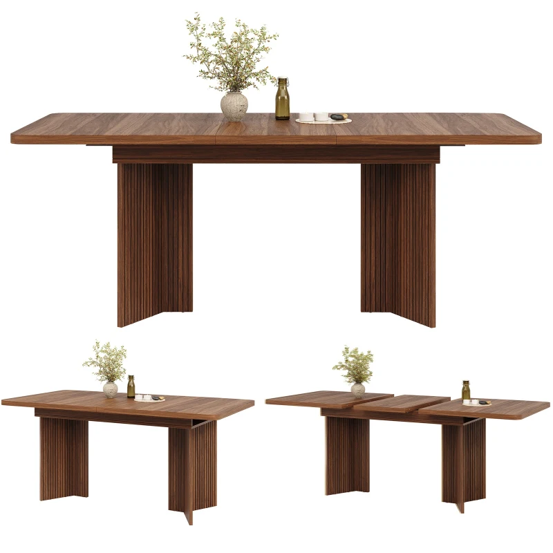 Extendable Dining Table with Grooved V-Shaped Legs, Space-Saving Dining Table for Flats and Family Meals, 120-160L x 80W x 76H cm, Walnut