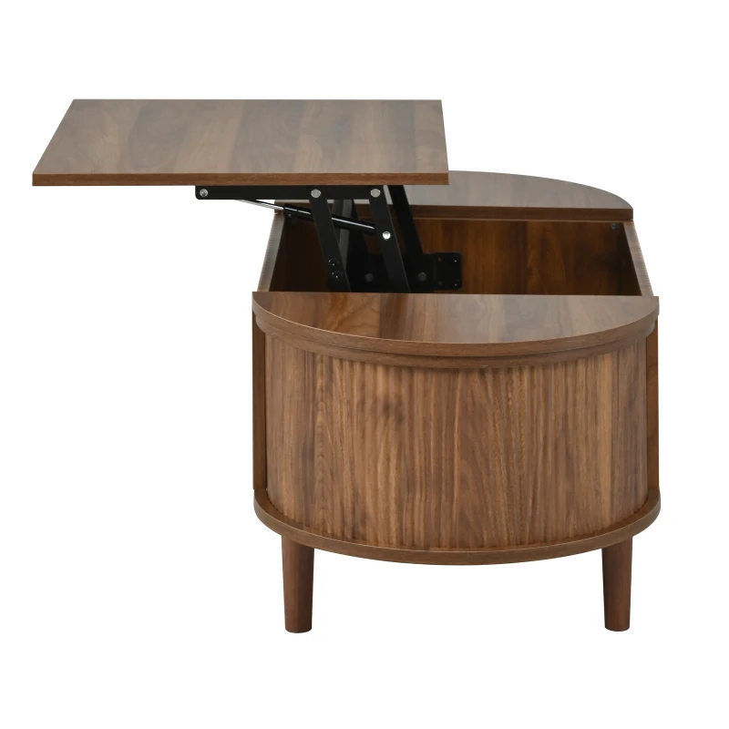Vintage-Style Oval Coffee Table with Lift-Top and Storage, Multifunctional Storage Table for Living Room, 100L x 48W x 53.5H cm, Walnut