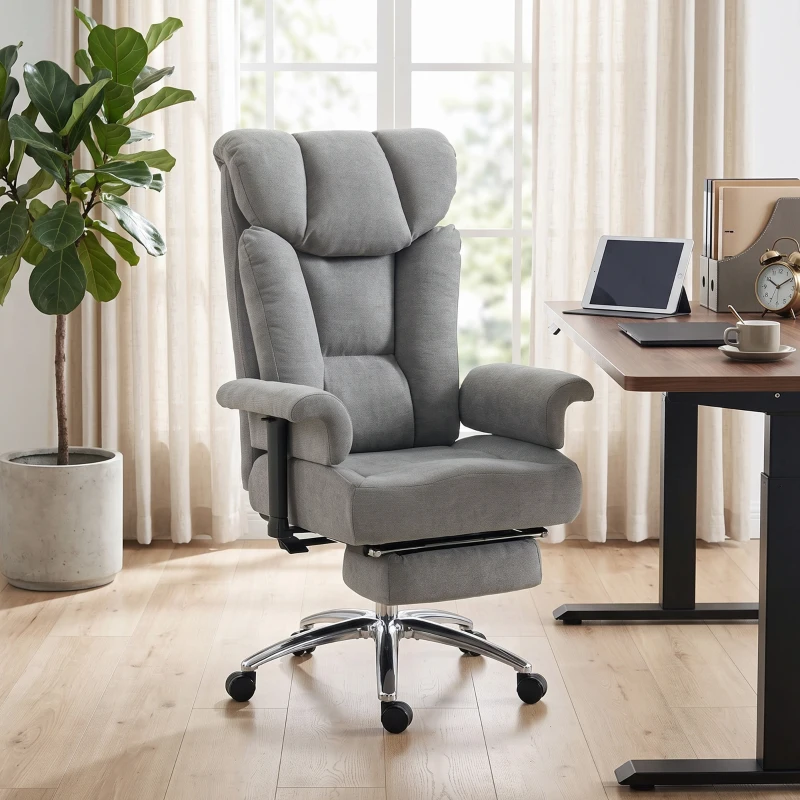 HOMCOM Big and Tall Office Chair, 250 kg Heavy Duty Executive Desk Chair with Adjustable Padded Armrests and High Back, Grey