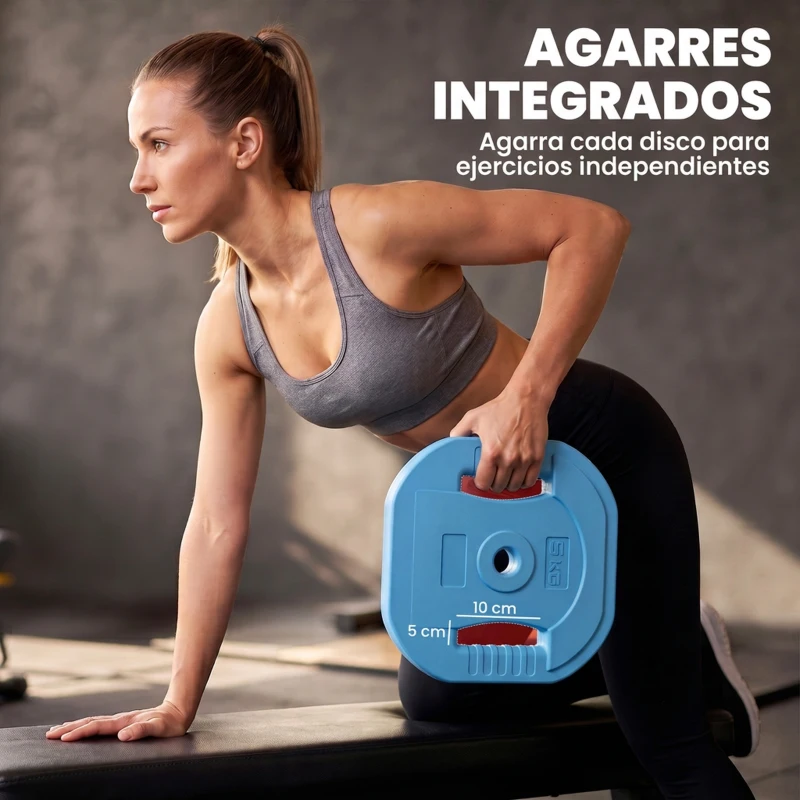 SPORTNOW Set de Pesas Ajustables con Barra de Acero de 140 cm 6 Discos de 5kg 2,5kg 1,5kg 2 Clips para Casa Gimnasio