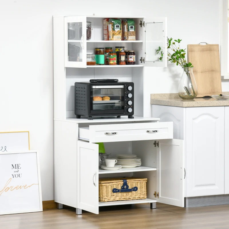 HOMCOM Mueble Aparador auxiliar de Cocina Alacena Armario de Comedor con Estantes Interiores Ajustables y Cajón 80x48x170 cm Blanco