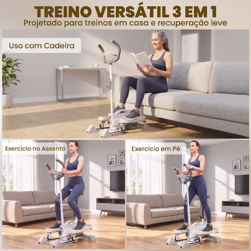 SPORTNOW Bicicleta Elíptica 3 em 1 Silenciosa com Assento Resistência Magnética Ajustável Ecrã LCD Compatível com App Branca