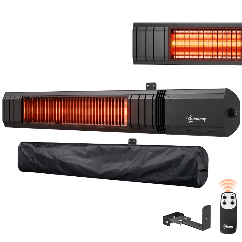 Outsunny Calefactor Infrarrojos Terraza 2000 W con Funda IP65 Control por App/Táctil/Mando 9 Niveles de Calor y Temporizador