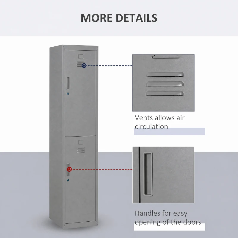 Vinsetto Locker Cabinet Storage Cold Rolled Steel w/ Shelves Vertical Cupboard Grey 38 x 46 x 180 cm