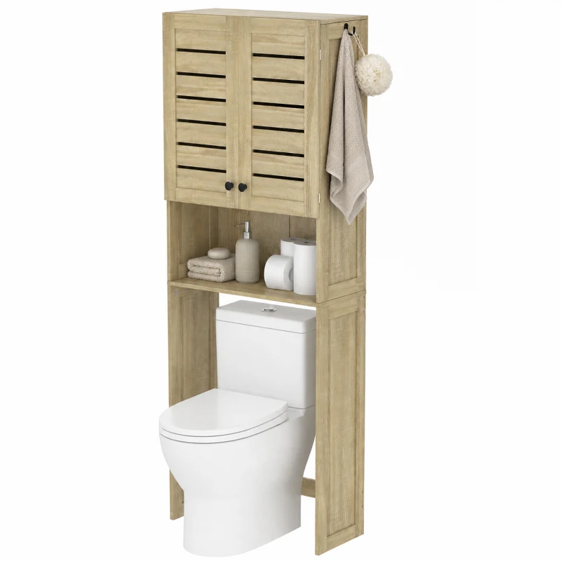 HOMCOM Corp deasupra WC-ului pentru toaletă/mașină de spălat cu dulap cu uși duble, uși cu jaluzea, 67x31,5x190 cm, stejar