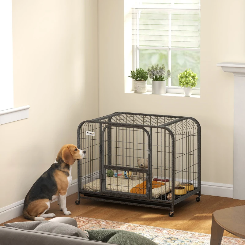 PawHut Heavy Duty Dog Crate,93 x 58 x 76 cm, Large Dog Cage for Small to Medium Breeds