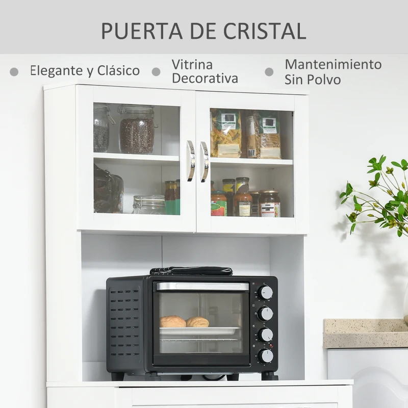 HOMCOM Mueble Aparador auxiliar de Cocina Alacena Armario de Comedor con Estantes Interiores Ajustables y Cajón 80x48x170 cm Blanco