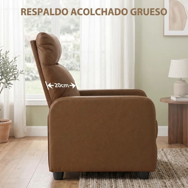 HOMCOM Sillón Relax Reclinable Manual hasta 155° Tapizado en PU Reposapiés Respaldo Alto Grueso y Asiento Amplio Marrón Oscuro