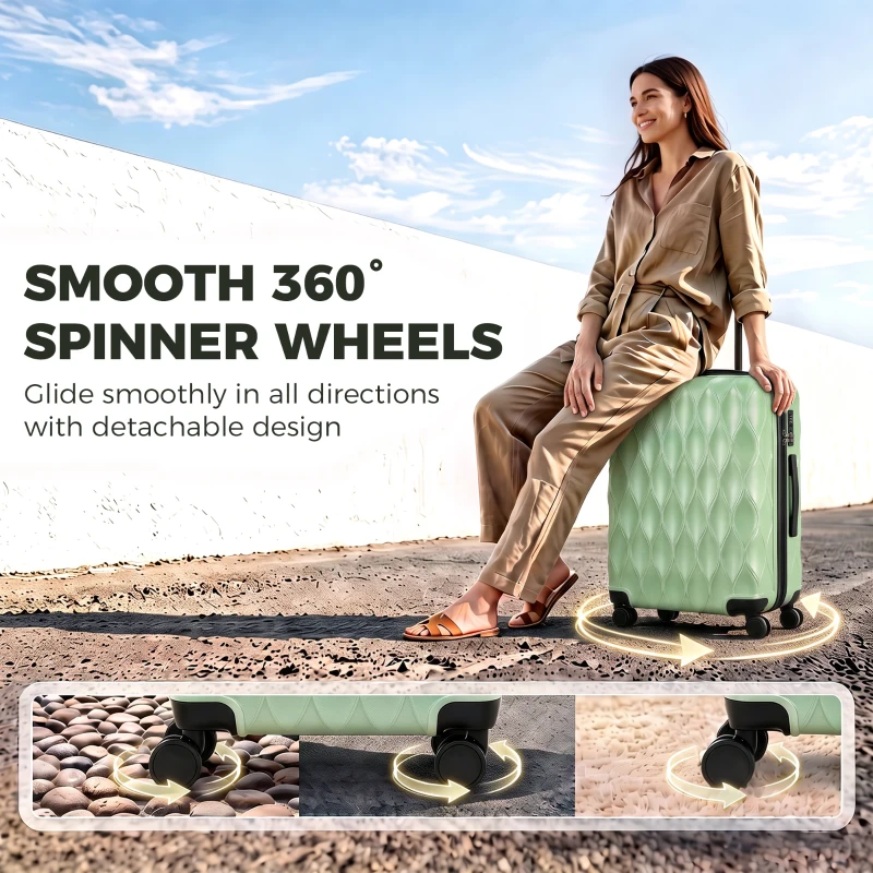 HOMCOM 2-Piece Luggage Set, ABS Hard Shell Carry On Suitcase Set with TSA Lock, Spinner Wheels, 12/20 inch, Green