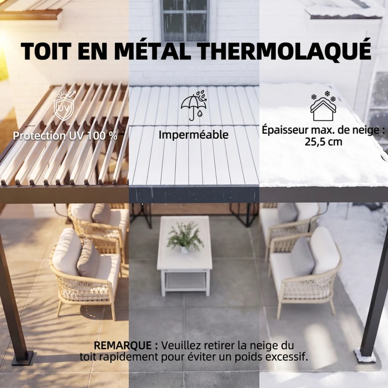 Outsunny Pergola Bioclimatique 4x3m en Aluminium à Toit Louvred Ajustable, Protection Soleil, pour Jardin Extérieur, Blanc