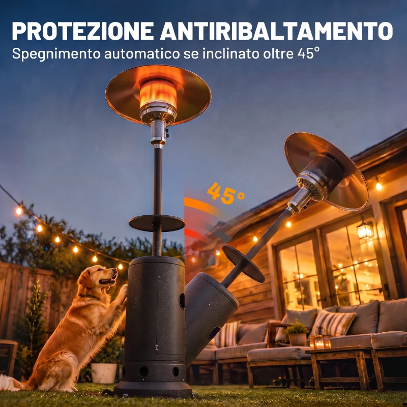 Outsunny Fungo Riscaldante a Gas 13kW, con Ruote e Tavolino, Marrone