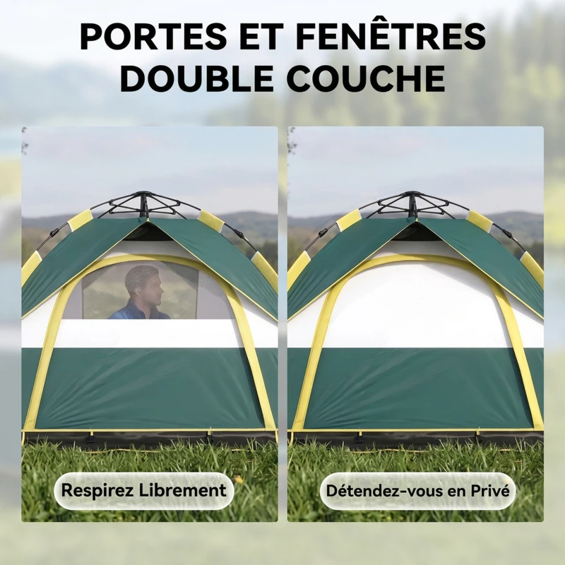 Outsunny Tente de camping pop up 2 personnes porte 3 fenêtres sac de transport inclus fibre verre polyester PE
