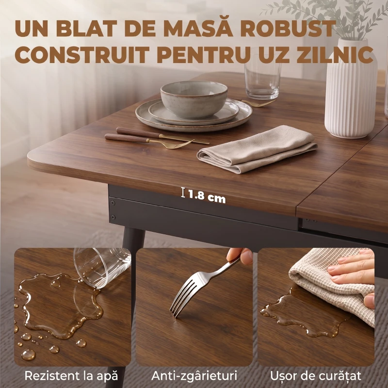 HOMCOM Masă extensibilă de dining, 130-160 cm, finisaj nuc deschis