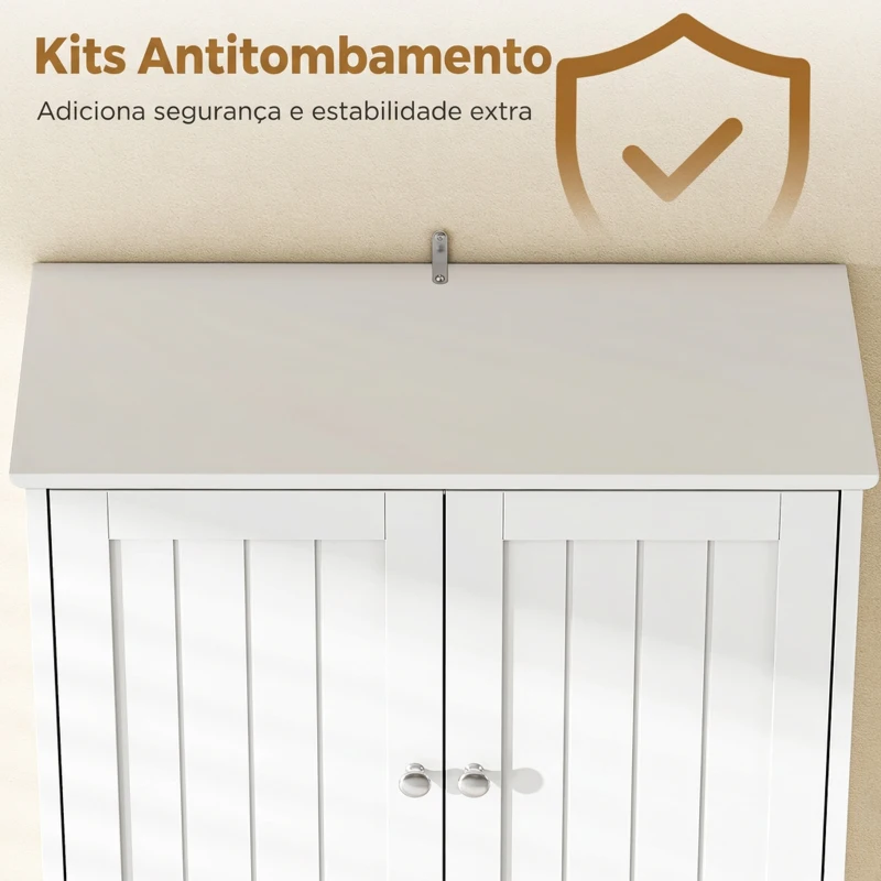 HOMCOM Armário Alto para Casa de Banho com 3 Armários de Porta Dupla e Prateleiras Ajustáveis 60x30x160 cm Branco