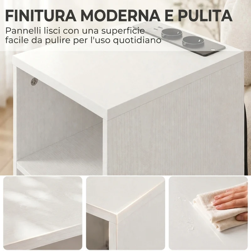 HOMCOM Set 2 Tavolini da Salotto Moderni con Ripiani Aperti, 2 prese AC e 2 porte USB, Bianco