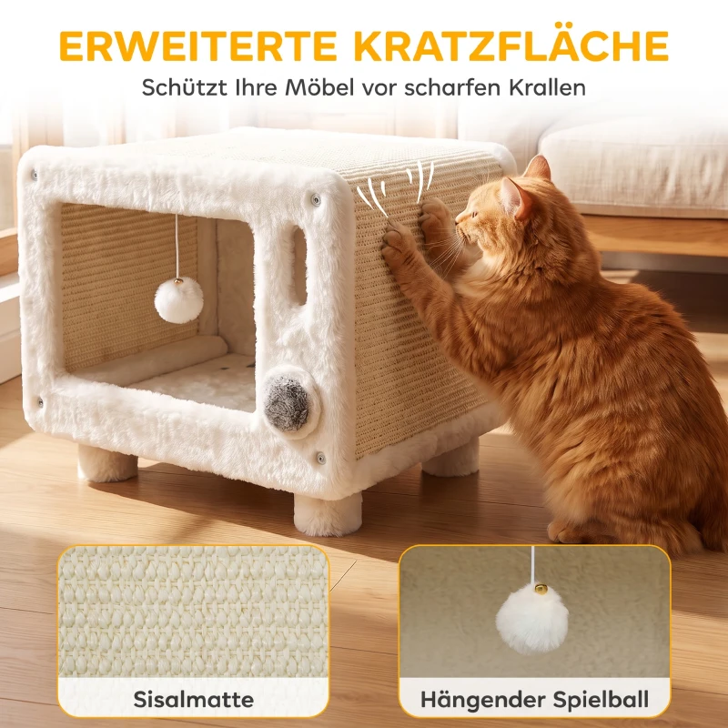 PawHut Kattenhuis in tv-design met hangmat en speelbal, sisal krabmat, voor katten tot 7 kg, 50 x 33 x 42 cm