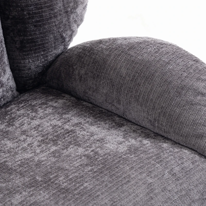 HOMCOM Modern Chenille Lazy Chair with Ottoman, 360° Swivel, Upholstered Reading Seat Set for Living Room, Dark Grey