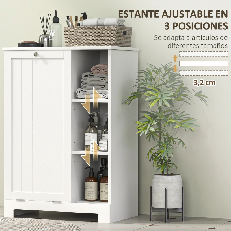 HOMCOM Mueble de Baño con Cesto Ropa Sucia Cesta Extraíble Estante Ajustable y Compartimentos para Baño 60x38x86 cm Blanco