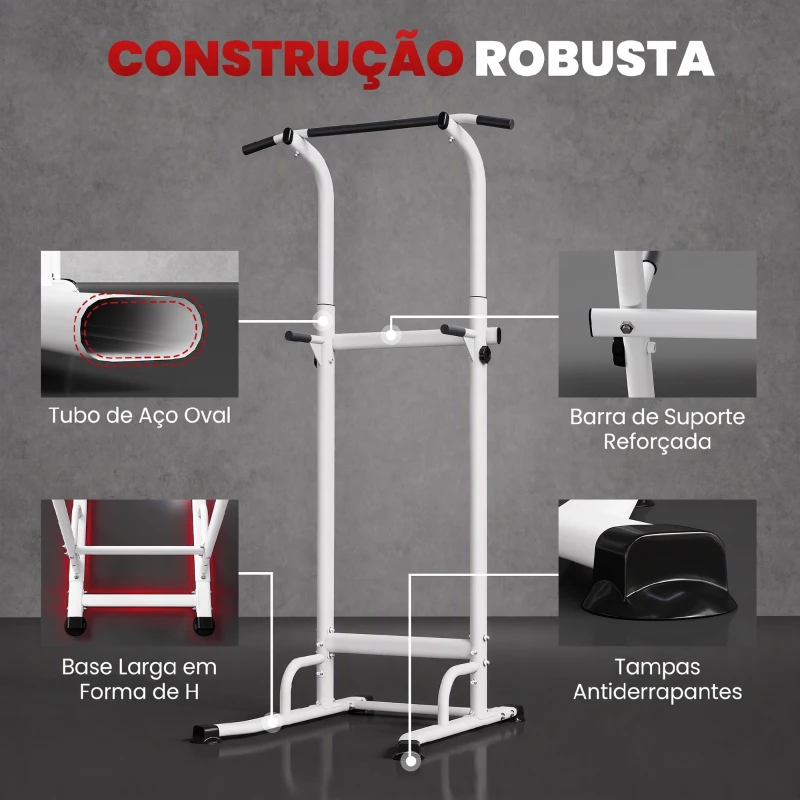 SPORTNOW Barra de Elevações com Altura Ajustável 176,5-227 cm Resistente Máquina de Elevações Multifuncional  Branco