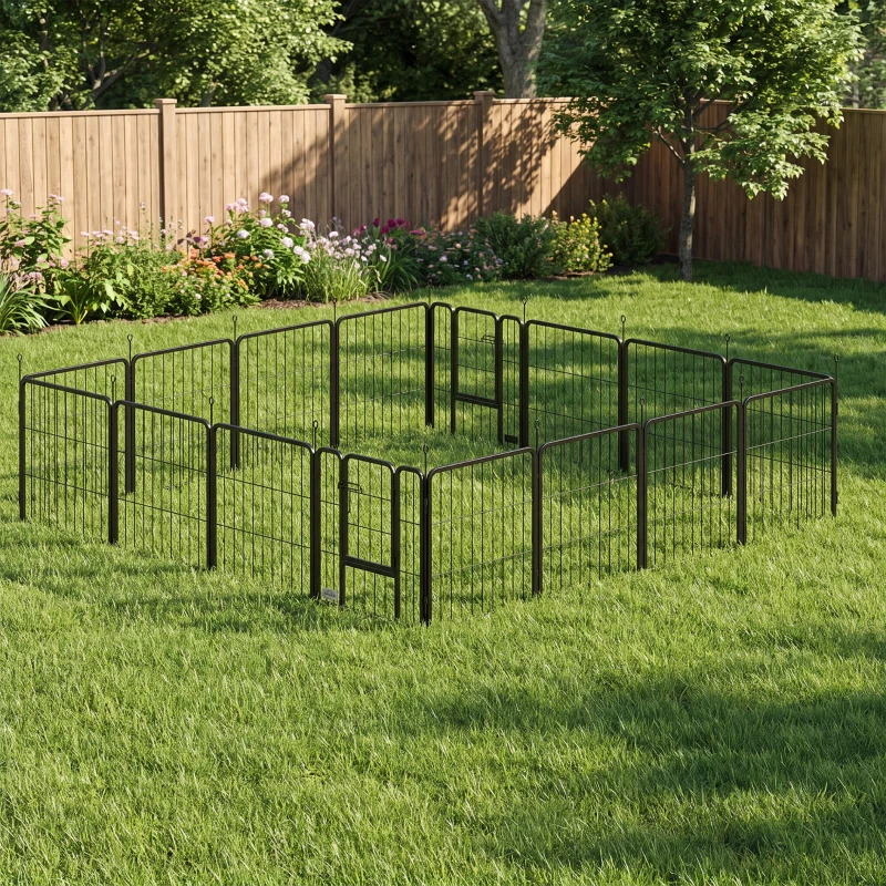 PawHut Parc pour chien, parc pour animaux, 16 panneaux, clôture portable pliable, sécurisé, noir