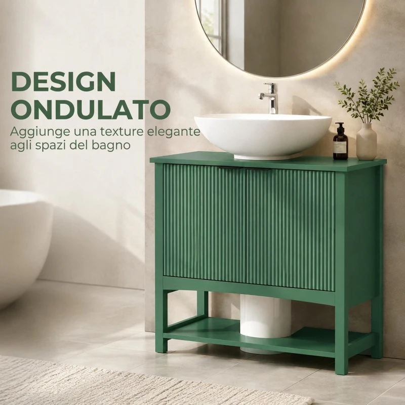 HOMCOM Mobile Sottolavabo per Lavabo a Colonna con Anta e Ripiano, 65x32x62 cm, Verde