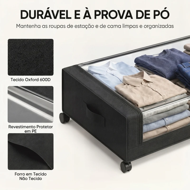 HOMCOM Conjunto de 2 Caixas de Arrumação debaixo da Cama com Rodas 40 L Organizador de Sapatos em Tecido Oxford Preto