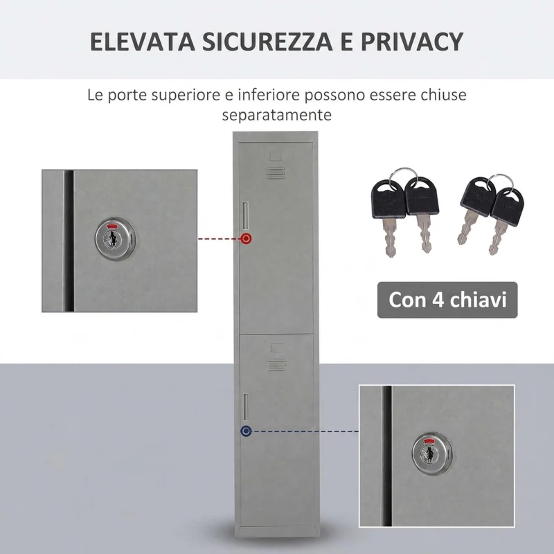 Vinsetto Armadietto 4 Ripiani 2 Porte Chiusura di Sicurezza Ufficio Garage Officina Acciaio Laminato a Freddo 38x46x180cm Grigio
