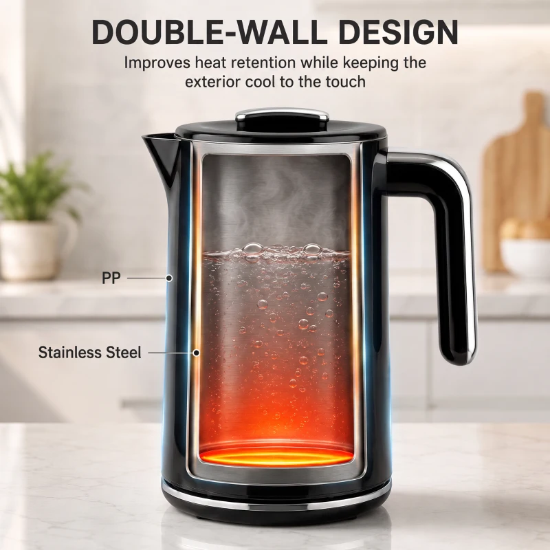 HOMCOM Waterkoker 1,7 L, 2200 W, met LED-display, instelbare temperatuur, warmhoudfunctie, zwart