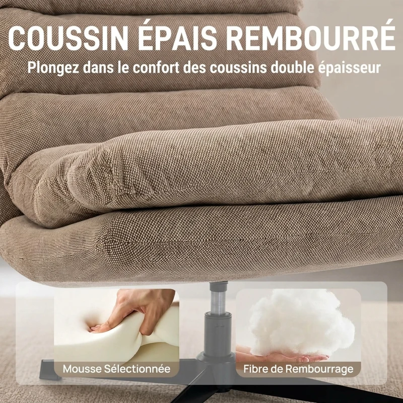 HOMCOM Fauteuil de Salon avec Repose-Pied Réglable, Rotation 360°, Fauteuil d'Appoint Capitonné en Lin, Assise Large, Marron