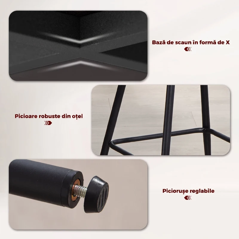 HOMCOM Set 2 Scaune de Bar din Chenille, 68 cm, cu Spătar și Suport pentru Picioare, Cadru din Oțel, Bej