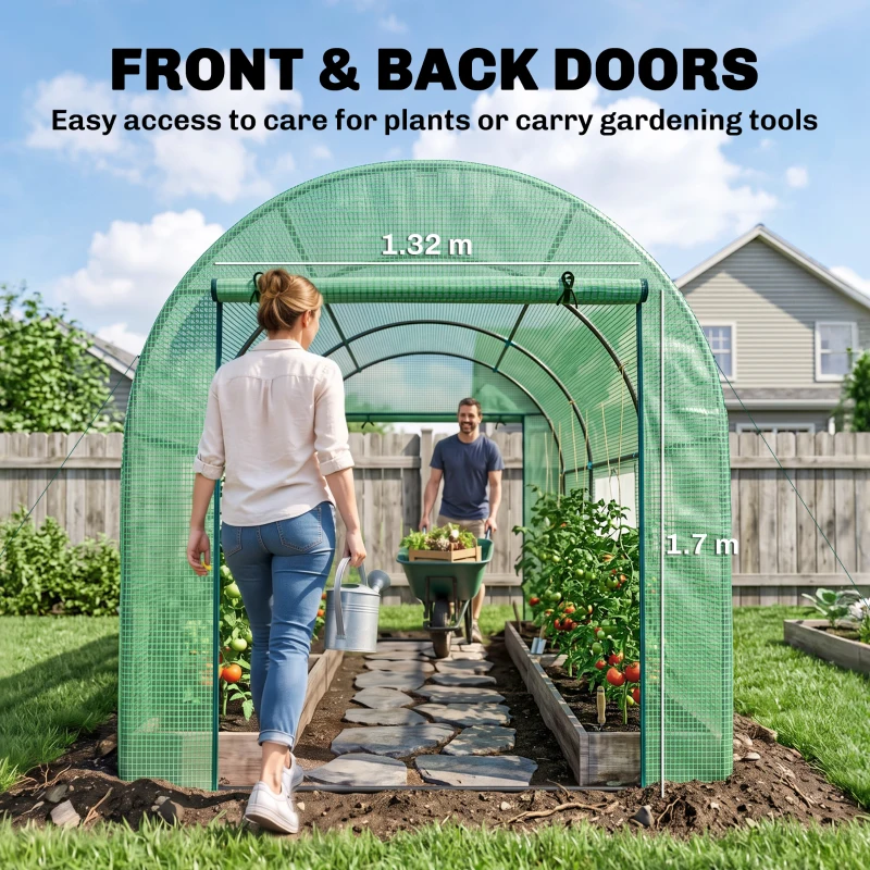 Outsunny 300 x 200cm Walk-In Polytunnel Greenhouse - Green