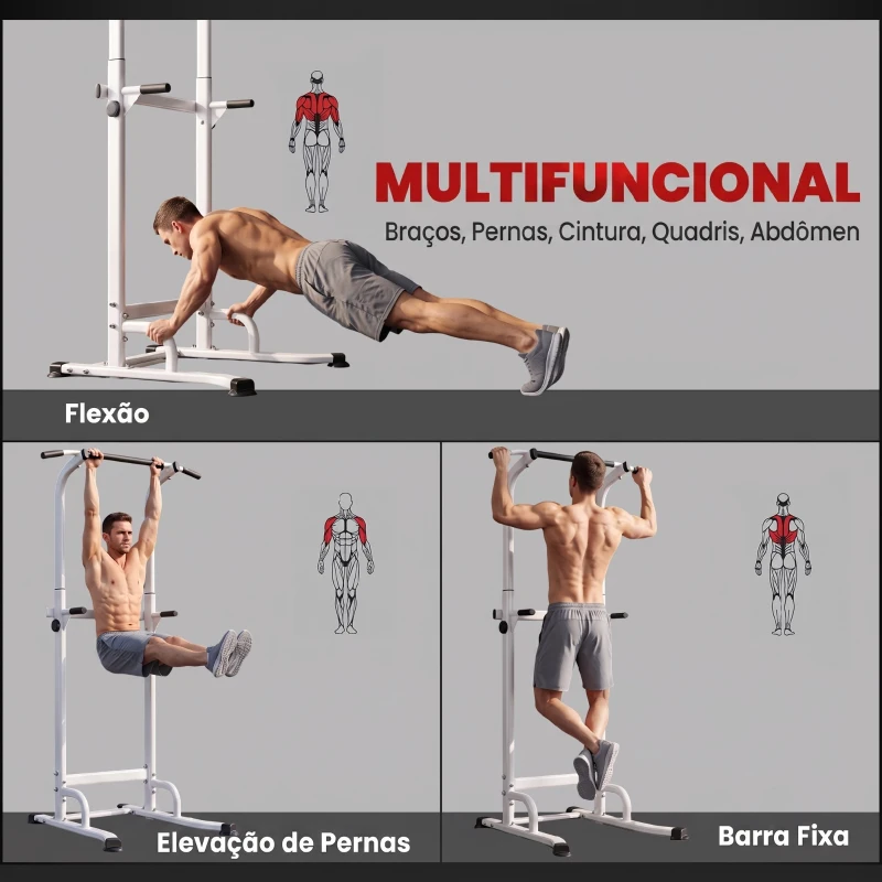 SPORTNOW Barra de Elevações com Altura Ajustável 176,5-227 cm Resistente Máquina de Elevações Multifuncional  Branco