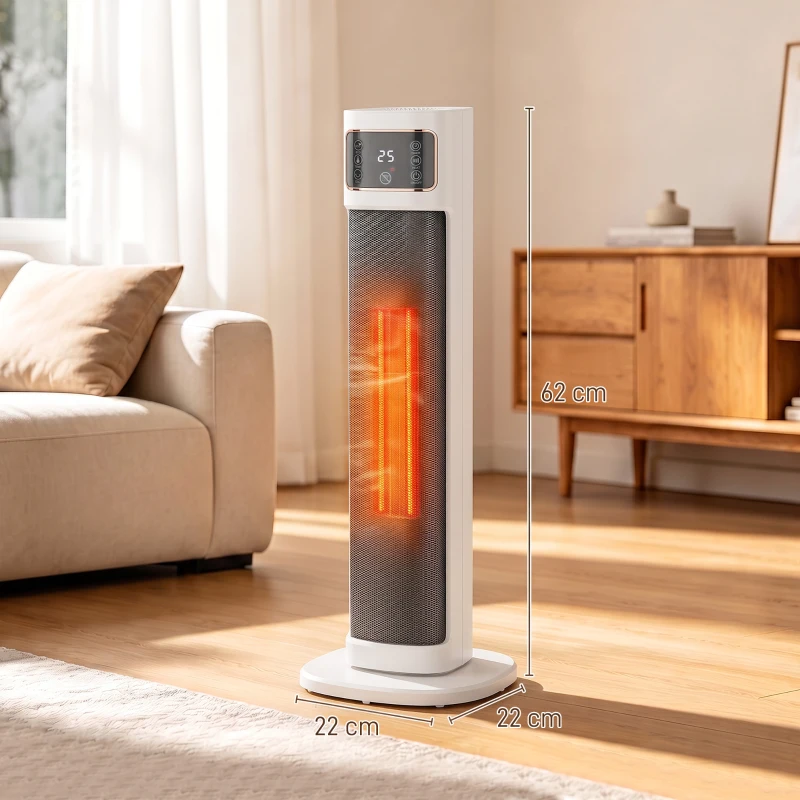 HOMCOM Aquecedor Elétrico Cerâmico PTC 2000 W com 4 Modos, Comando à Distância e Proteção contra Sobreaquecimento e Queda
