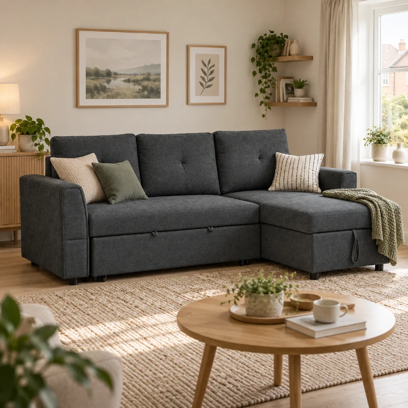 HOMCOM 3 Seater Sofa Bed, Pull Out Sofa Bed with Storage for Living Room, Dark Grey