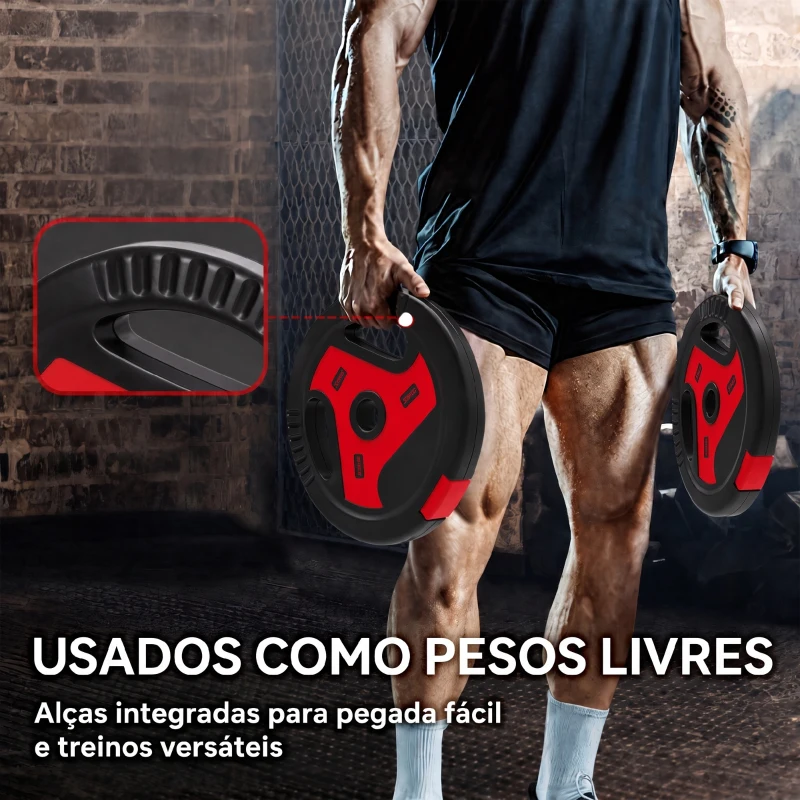 SPORTNOW Conjunto de 4 Anilhas 25 kg, Orifício Ø25 mm, 2x7,5 kg + 2x5 kg, com Pegas, para Halteres e Barras, Preto e Vermelho