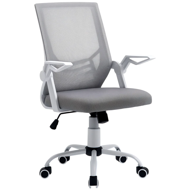 Vinsetto Silla de Oficina Ergonómica Silla de Malla con Altura Ajustable Reposabrazos Abatible Soporte Lumbar Transpirable 62,5x55x94-104 cm Gris