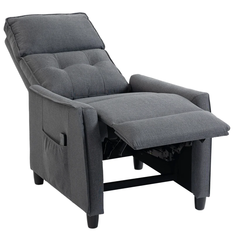 HOMCOM Sillón de Masaje Reclinable con Reposapiés 2 Zonas de Masaje Asiento de Muelles Bolsillos Tapizado en Lino Gris