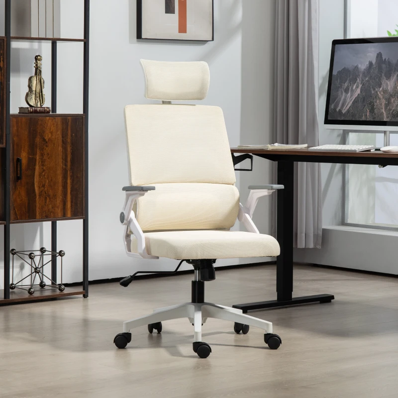 Vinsetto Silla de Oficina de Malla Silla de Escritorio con Altura Ajustable Reposacabezas Regulable y Reposabrazos Beige