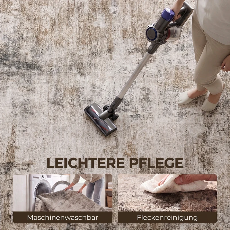 HOMCOM Dywan do salonu, poliester, nowoczesny artystyczny wzór, pralny, brązowy