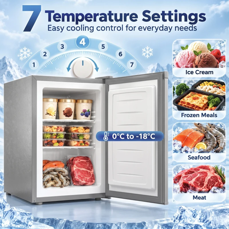 HOMCOM 60L Tabletop Mini Freezer, Countertop Small Freezer with Reversible Door, Removable Wire Shelves, Grey