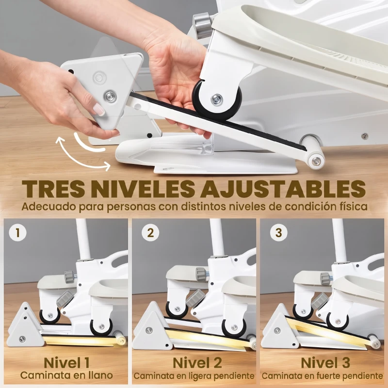 SPORTNOW Máquina Elíptica 3 en 1 Silenciosa con Asiento Resistencia Magnética Regulable Pantalla LCD Compatible con App Blanco
