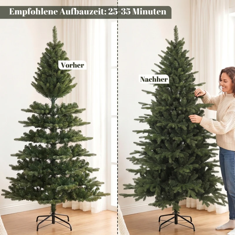 HOMCOM Künstlicher Weihnachtsbaum klappbarer Holzständer Spritzguss Tannenbaum 1438 Spitzen 180 cm Grün