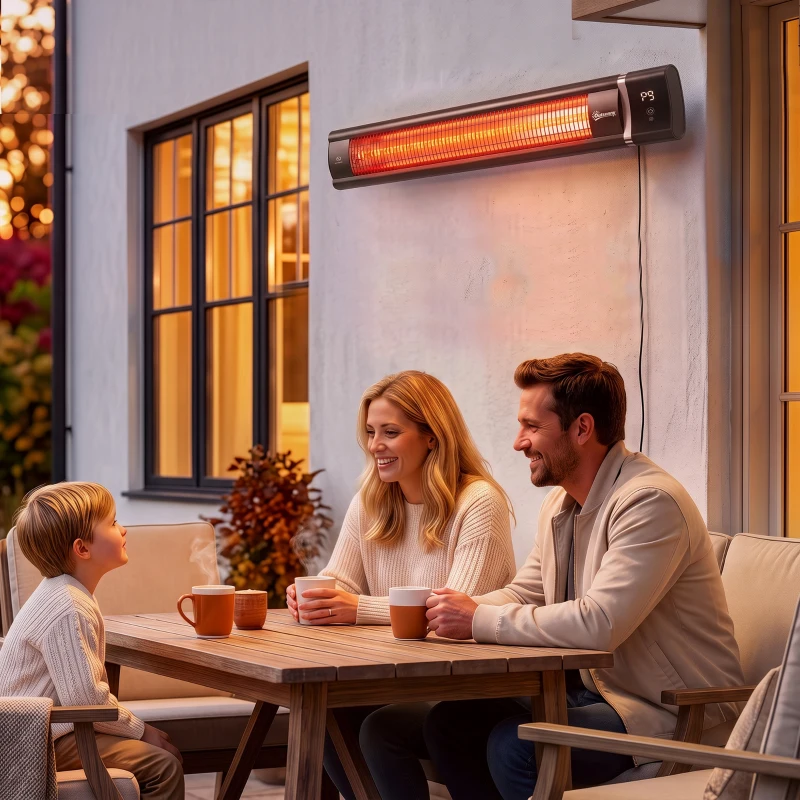 Outsunny Calefactor por Infrarrojos Terraza 3000 W IP65 9 Niveles Calor Temporizador 24 H Control Táctil/Remoto Pantalla LED