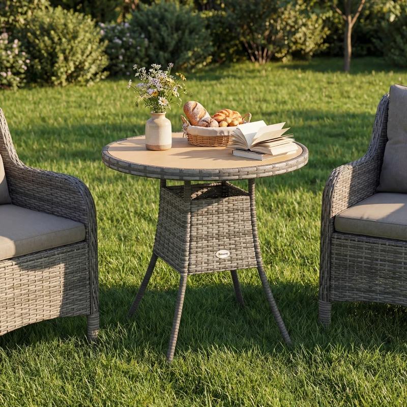 Outsunny 70 cm Wood-Effect Rattan Garden Table - Natural Wood Finish