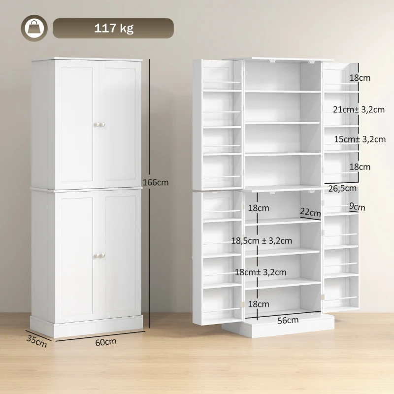 HOMCOM Armario Despensa de Cocina con 4 Puertas con Estantes Estantes Ajustables para Sala de Estar Comedor Blanco