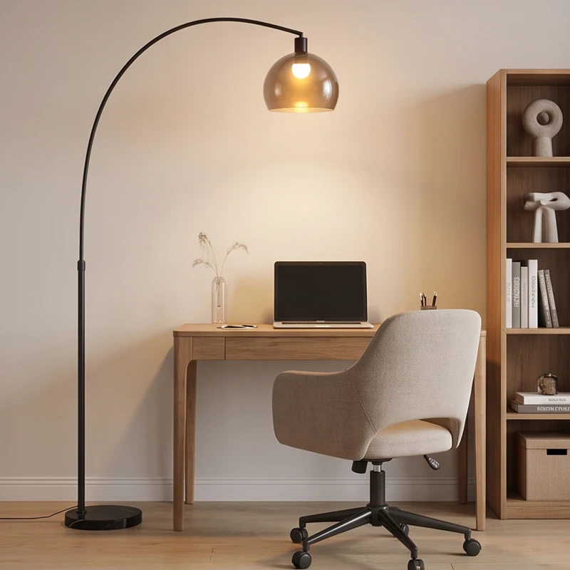 HOMCOM Lampada da Terra ad Arco con Interruttore a Pedale, 90x26x180 cm, Nero e Grigio Fumo