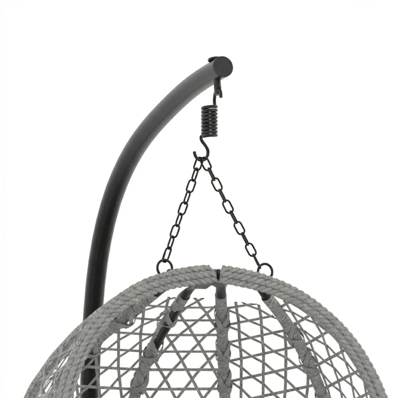 Outsunny Hanging Egg Chair, Indoor Outdoor Rattan Hammock Swing Chair with Stand, Safety Strap, Foldable Basket, Dark Grey