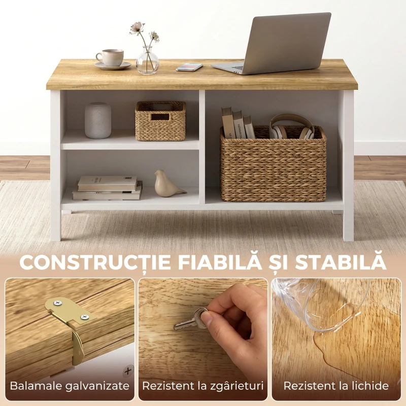 HOMCOM Ladă de Depozitare pentru Interior, 80x60x40 cm, cu Capac Rabatabil, Stil Nordic, Culoare Lemn